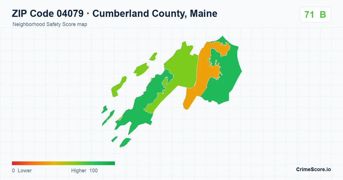 ZIP Code 04079 in Cumberland County, Maine neighborhood Safety Score map