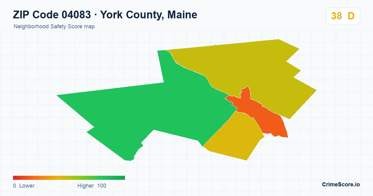 ZIP Code 04083 in York County, Maine neighborhood Safety Score map