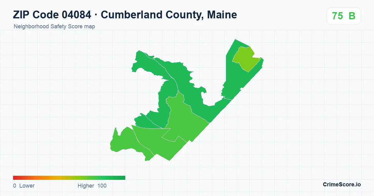 ZIP Code 04084 in Cumberland County, Maine neighborhood Safety Score map