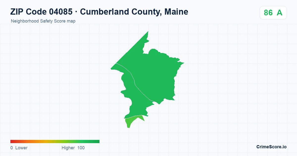 ZIP Code 04085 in Cumberland County, Maine neighborhood Safety Score map