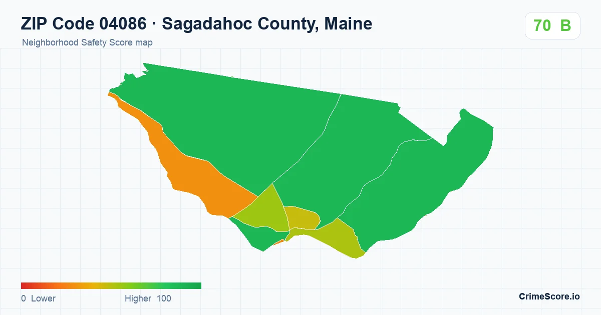 ZIP Code 04086 in Sagadahoc County, Maine neighborhood Safety Score map