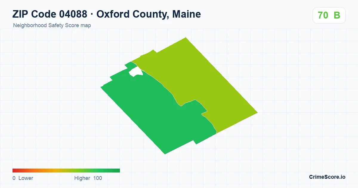 ZIP Code 04088 in Oxford County, Maine neighborhood Safety Score map