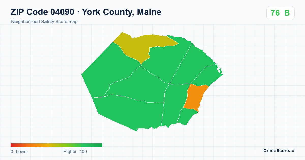 ZIP Code 04090 in York County, Maine neighborhood Safety Score map