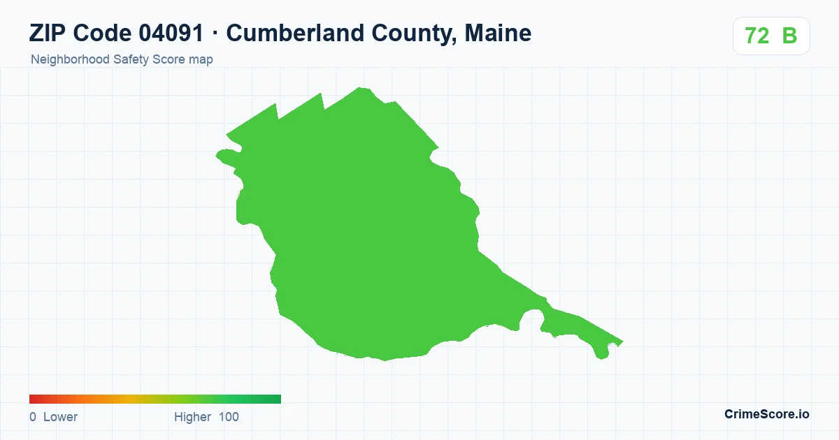 ZIP Code 04091 in Cumberland County, Maine neighborhood Safety Score map