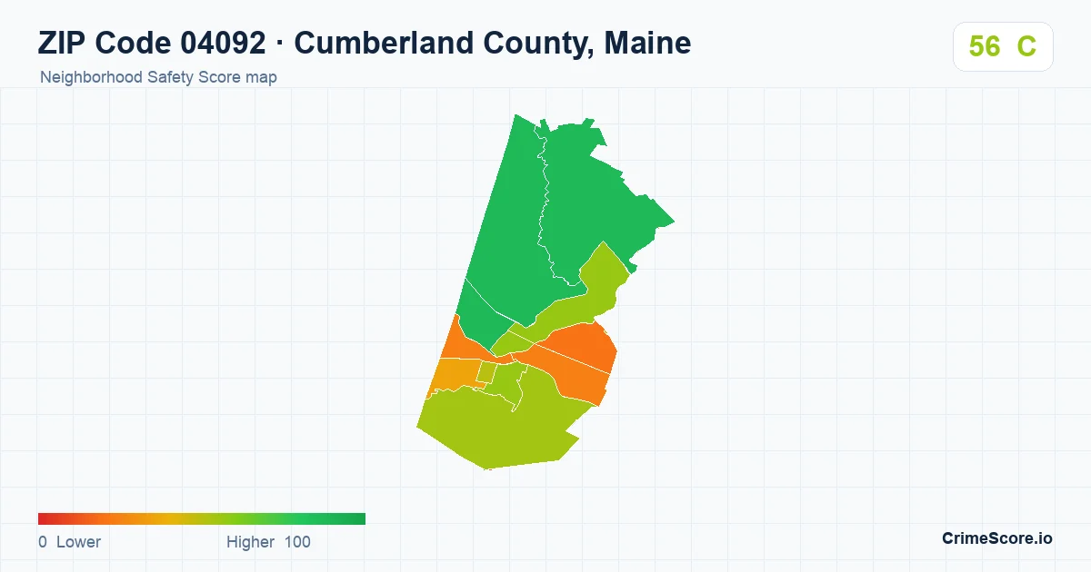 ZIP Code 04092 in Cumberland County, Maine neighborhood Safety Score map