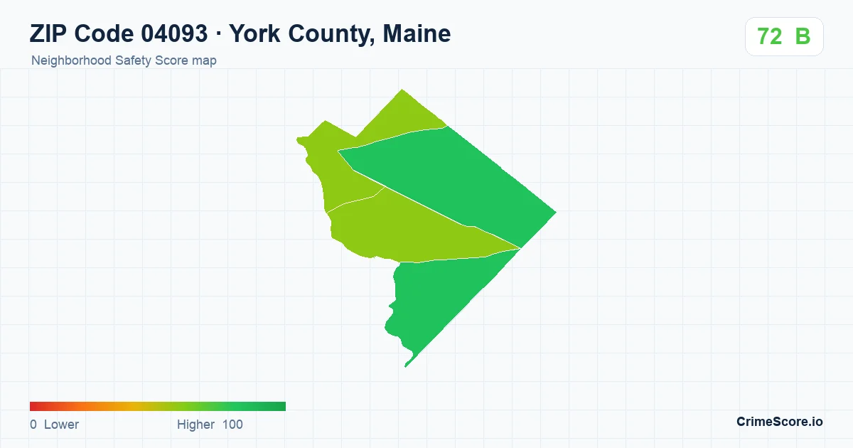ZIP Code 04093 in York County, Maine neighborhood Safety Score map