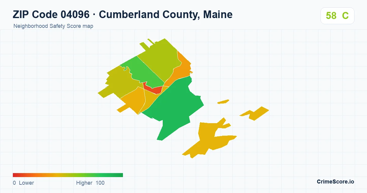 ZIP Code 04096 in Cumberland County, Maine neighborhood Safety Score map