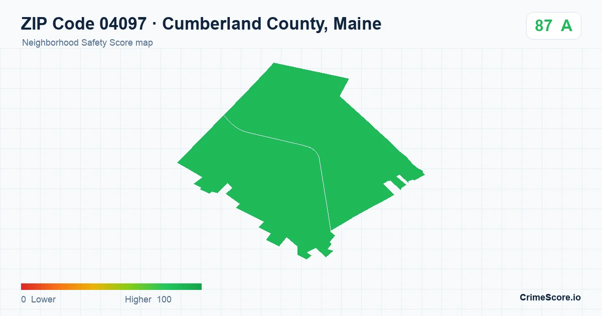 ZIP Code 04097 in Cumberland County, Maine neighborhood Safety Score map