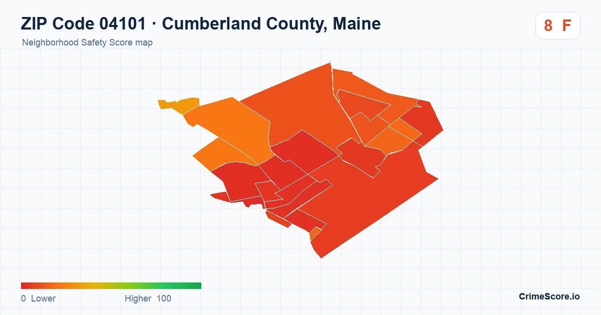 ZIP Code 04101 in Cumberland County, Maine neighborhood Safety Score map