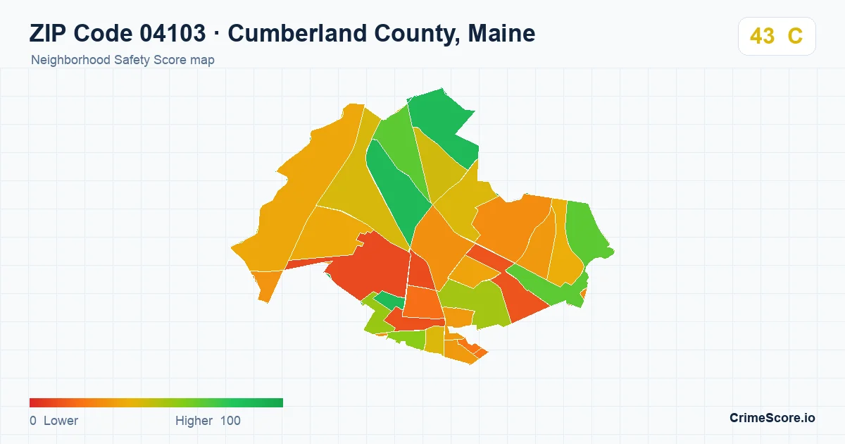 ZIP Code 04103 in Cumberland County, Maine neighborhood Safety Score map