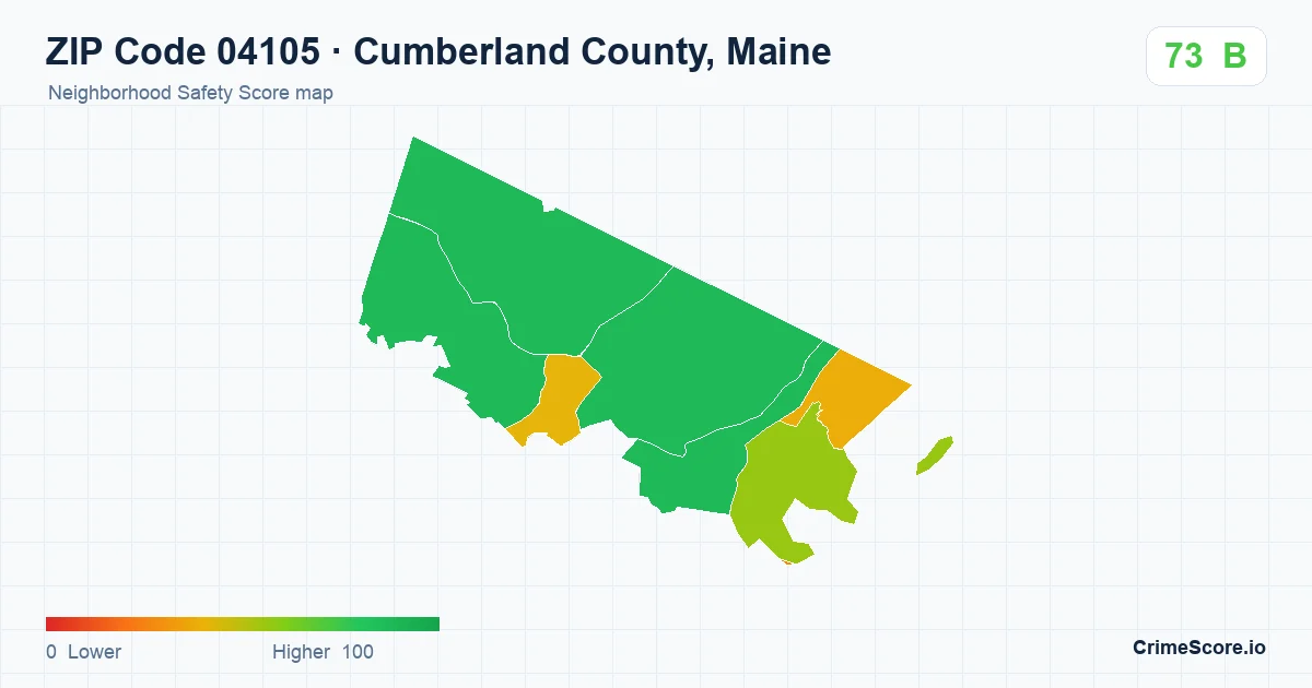 ZIP Code 04105 in Cumberland County, Maine neighborhood Safety Score map