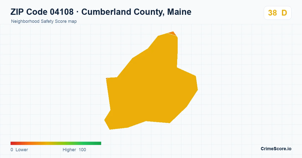 ZIP Code 04108 in Cumberland County, Maine neighborhood Safety Score map