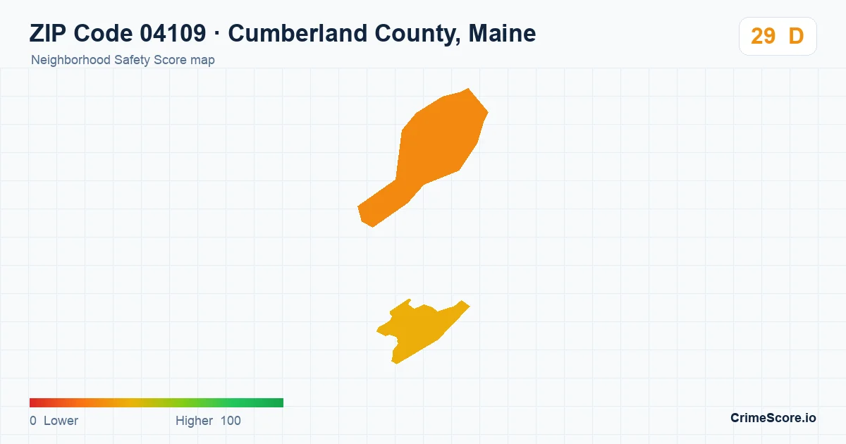 ZIP Code 04109 in Cumberland County, Maine neighborhood Safety Score map