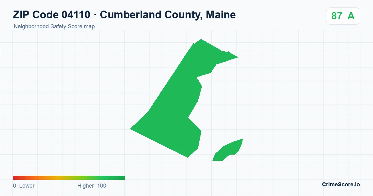 ZIP Code 04110 in Cumberland County, Maine neighborhood Safety Score map