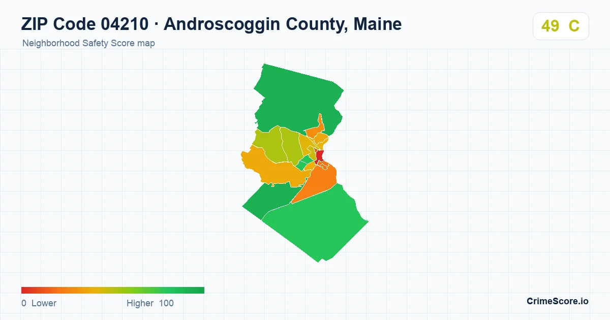 ZIP Code 04210 in Androscoggin County, Maine neighborhood Safety Score map