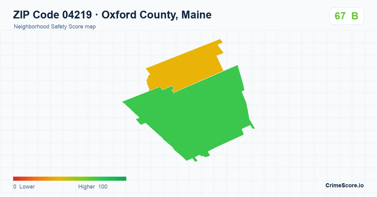 ZIP Code 04219 in Oxford County, Maine neighborhood Safety Score map