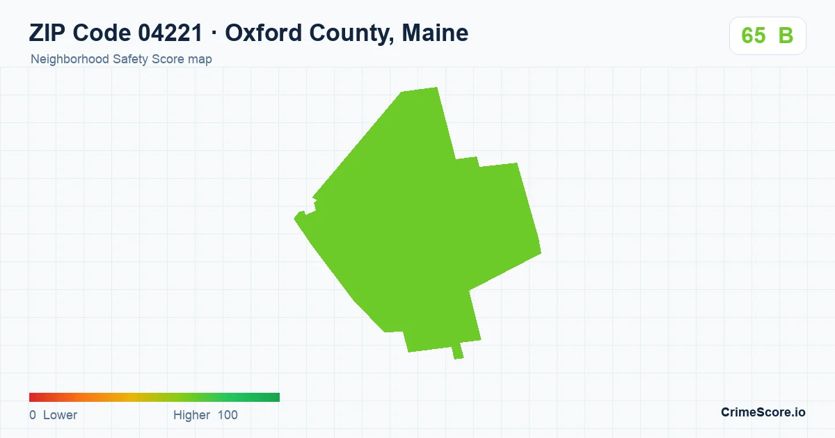 ZIP Code 04221 in Oxford County, Maine neighborhood Safety Score map