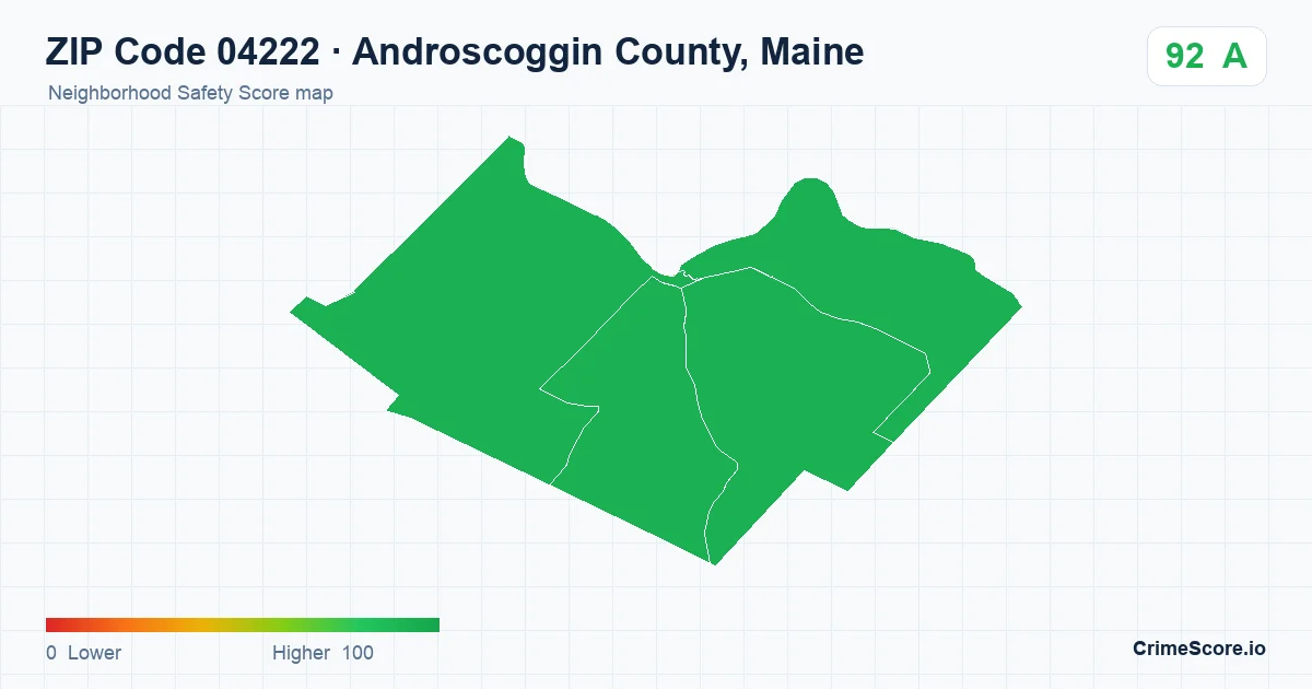 ZIP Code 04222 in Androscoggin County, Maine neighborhood Safety Score map