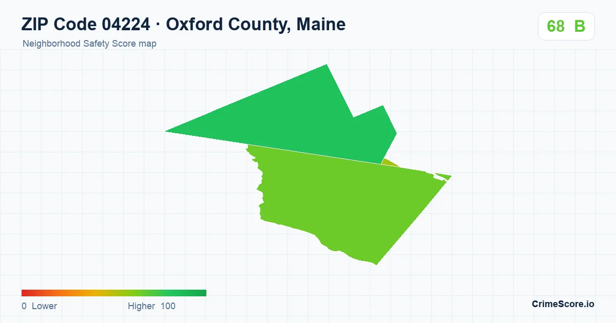 ZIP Code 04224 in Oxford County, Maine neighborhood Safety Score map