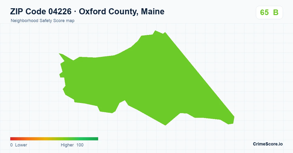 ZIP Code 04226 in Oxford County, Maine neighborhood Safety Score map
