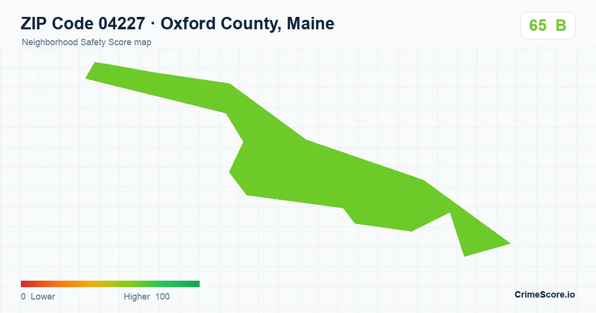 ZIP Code 04227 in Oxford County, Maine neighborhood Safety Score map