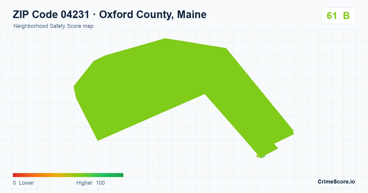 ZIP Code 04231 in Oxford County, Maine neighborhood Safety Score map