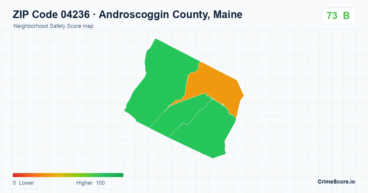 ZIP Code 04236 in Androscoggin County, Maine neighborhood Safety Score map