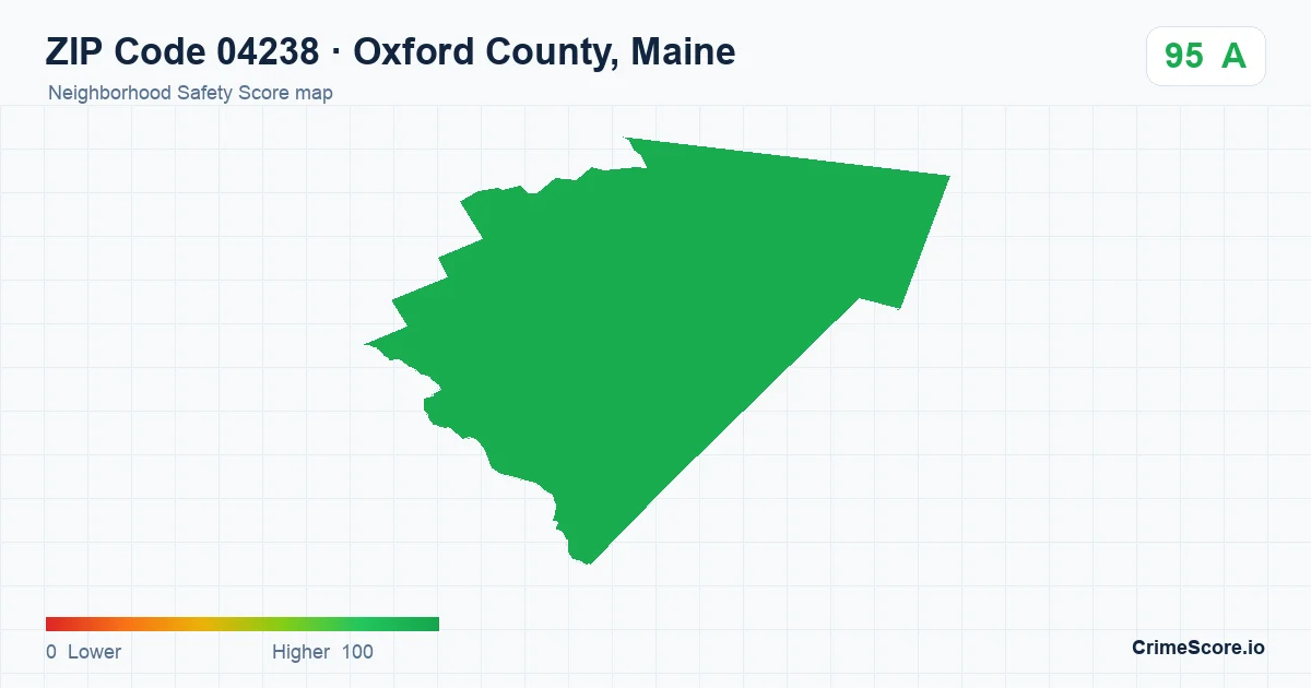ZIP Code 04238 in Oxford County, Maine neighborhood Safety Score map