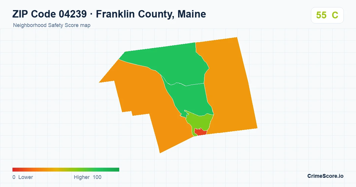 ZIP Code 04239 in Franklin County, Maine neighborhood Safety Score map