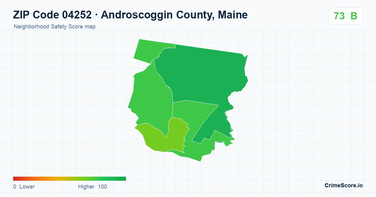 ZIP Code 04252 in Androscoggin County, Maine neighborhood Safety Score map