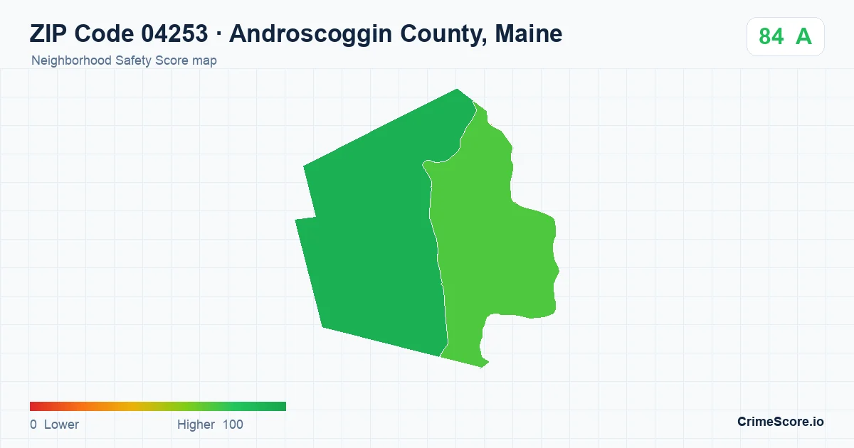 ZIP Code 04253 in Androscoggin County, Maine neighborhood Safety Score map