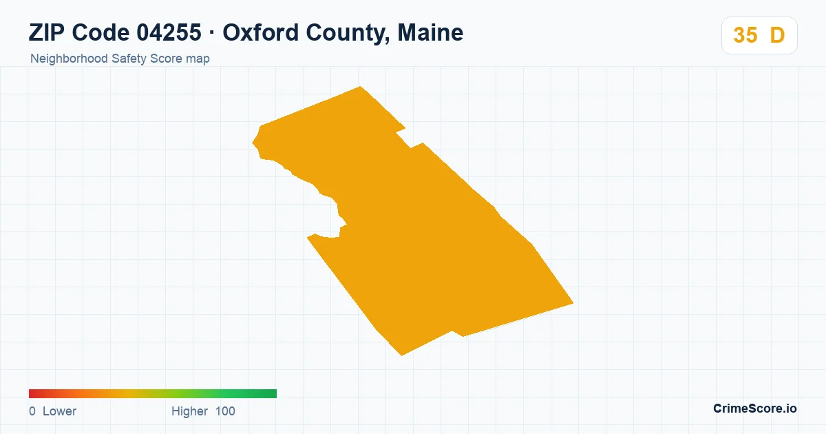 ZIP Code 04255 in Oxford County, Maine neighborhood Safety Score map