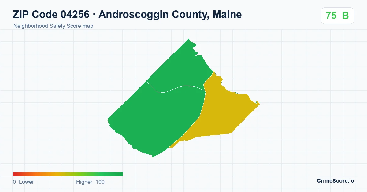 ZIP Code 04256 in Androscoggin County, Maine neighborhood Safety Score map