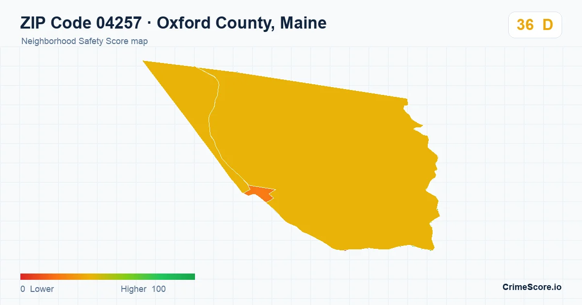 ZIP Code 04257 in Oxford County, Maine neighborhood Safety Score map