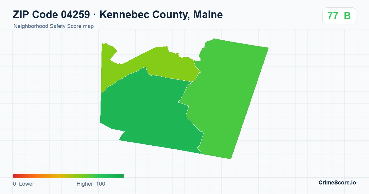 ZIP Code 04259 in Kennebec County, Maine neighborhood Safety Score map