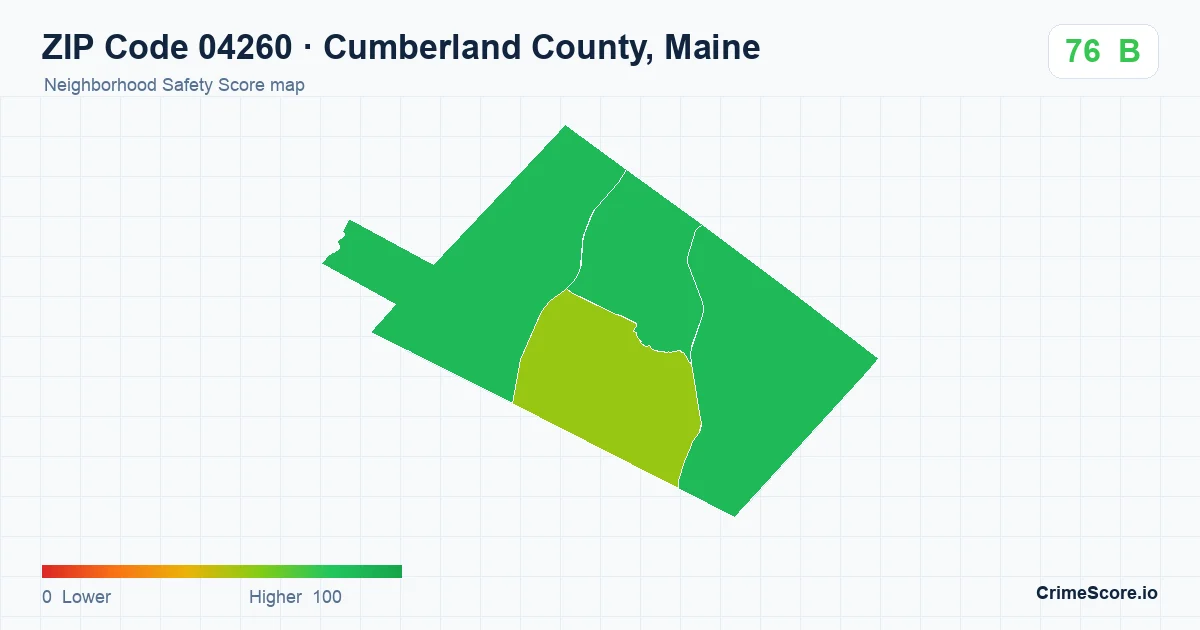 ZIP Code 04260 in Cumberland County, Maine neighborhood Safety Score map