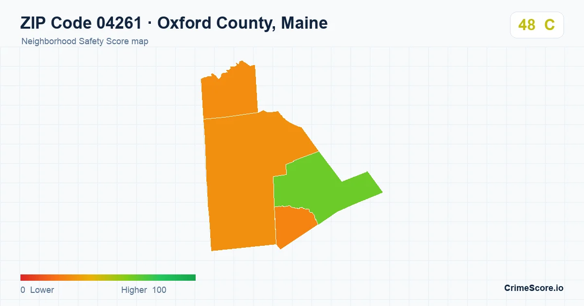 ZIP Code 04261 in Oxford County, Maine neighborhood Safety Score map