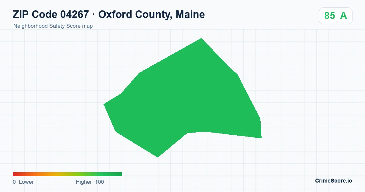 ZIP Code 04267 in Oxford County, Maine neighborhood Safety Score map