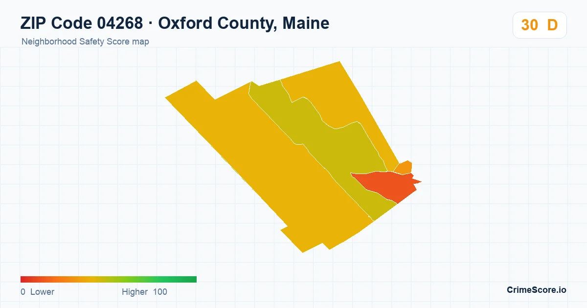 ZIP Code 04268 in Oxford County, Maine neighborhood Safety Score map