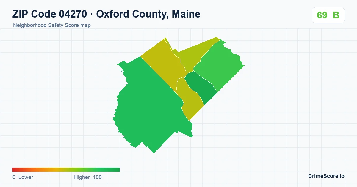 ZIP Code 04270 in Oxford County, Maine neighborhood Safety Score map