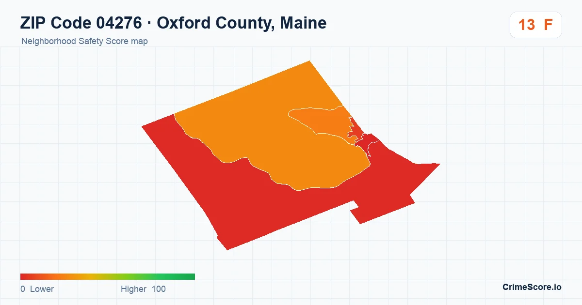 ZIP Code 04276 in Oxford County, Maine neighborhood Safety Score map