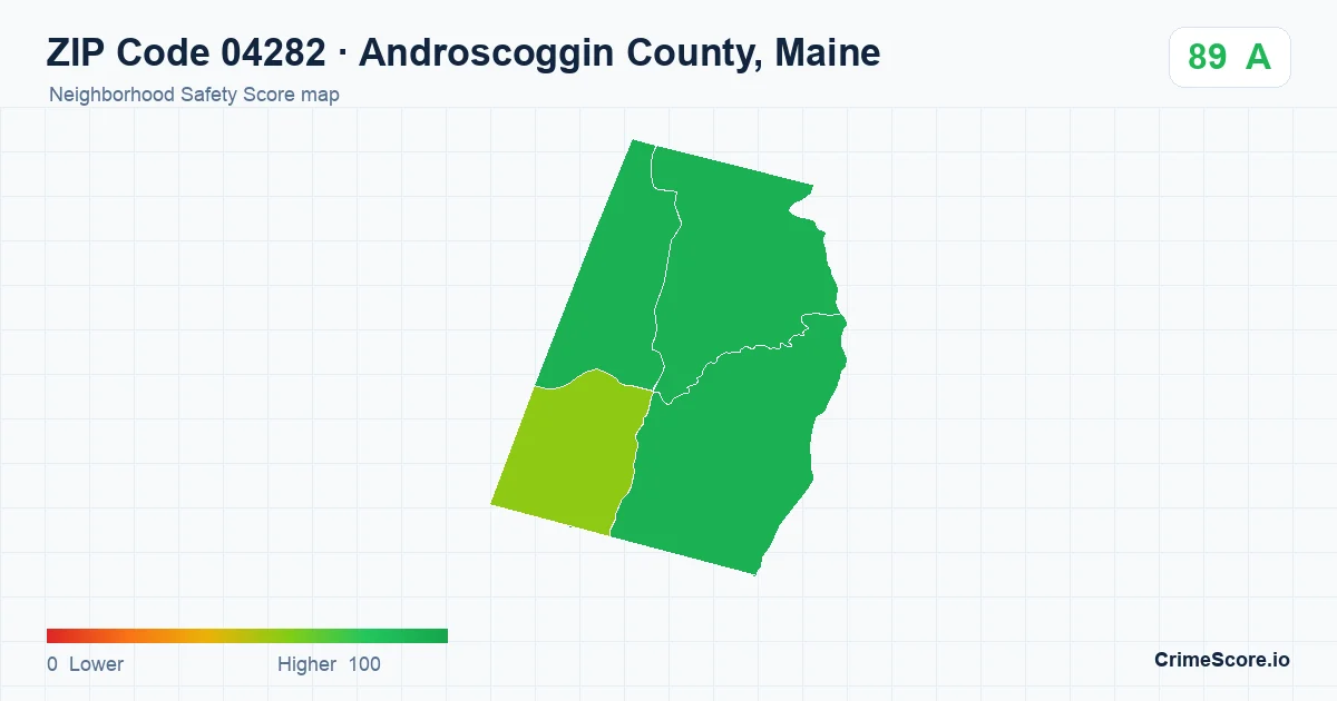 ZIP Code 04282 in Androscoggin County, Maine neighborhood Safety Score map