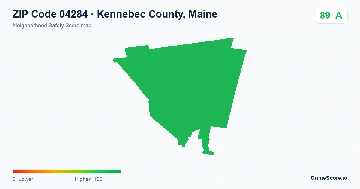 ZIP Code 04284 in Kennebec County, Maine neighborhood Safety Score map