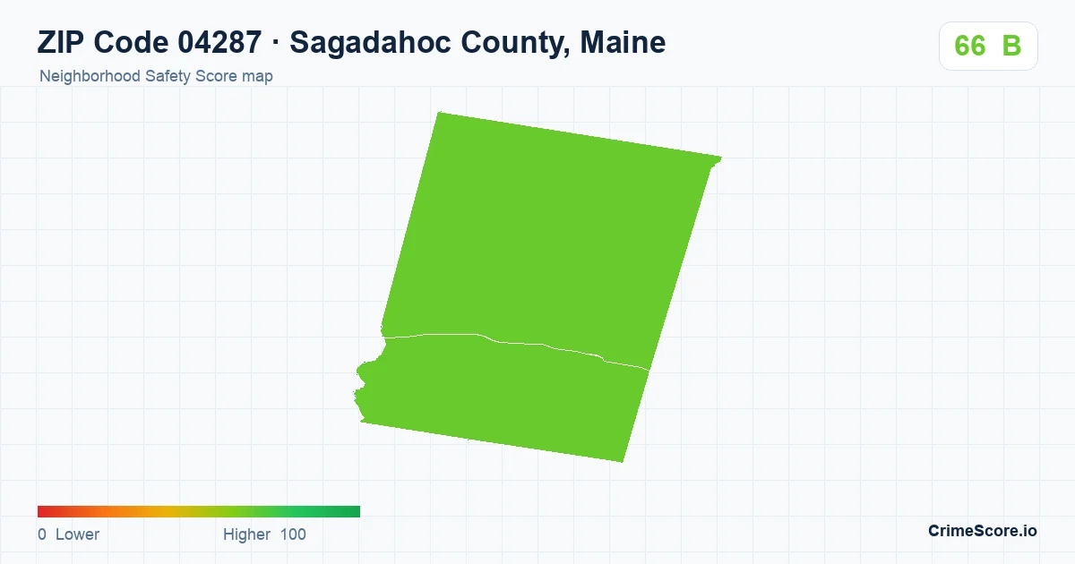 ZIP Code 04287 in Sagadahoc County, Maine neighborhood Safety Score map