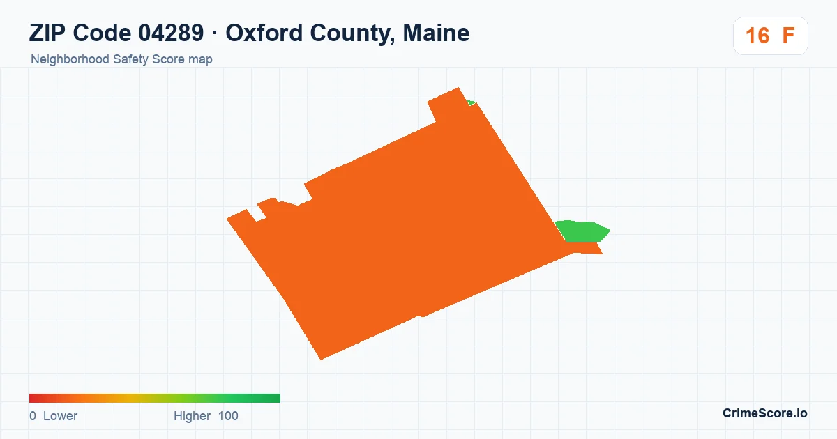 ZIP Code 04289 in Oxford County, Maine neighborhood Safety Score map