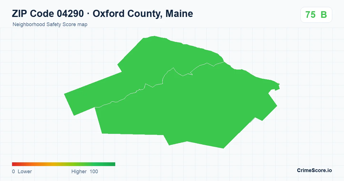 ZIP Code 04290 in Oxford County, Maine neighborhood Safety Score map