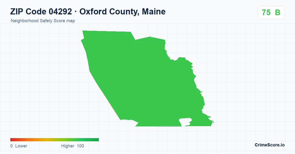 ZIP Code 04292 in Oxford County, Maine neighborhood Safety Score map
