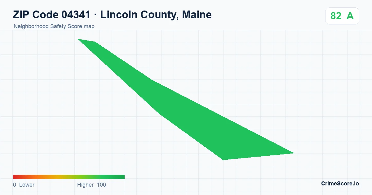 ZIP Code 04341 in Lincoln County, Maine neighborhood Safety Score map