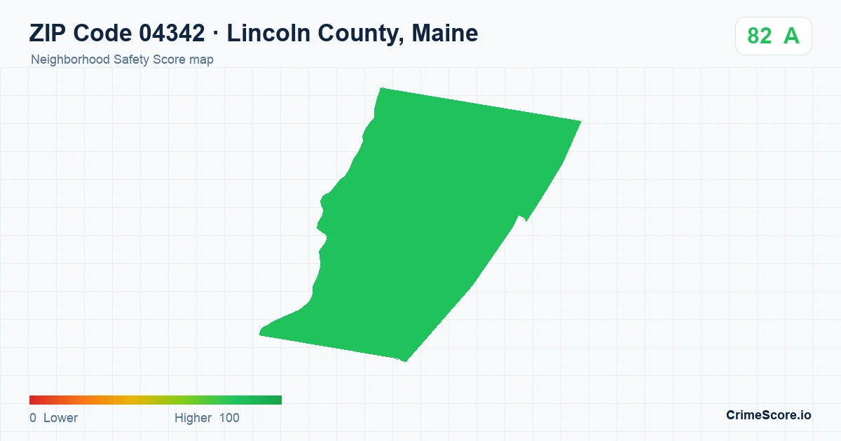 ZIP Code 04342 in Lincoln County, Maine neighborhood Safety Score map