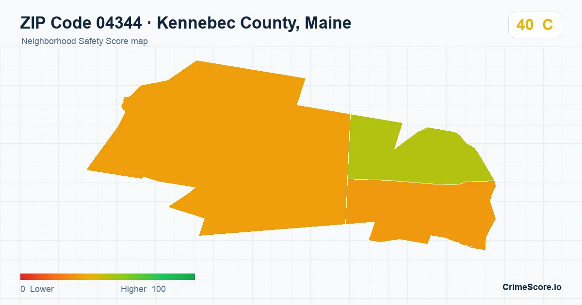 ZIP Code 04344 in Kennebec County, Maine neighborhood Safety Score map